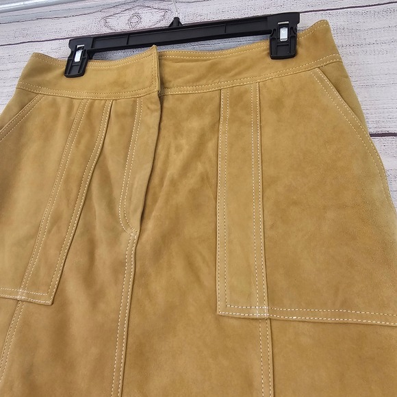 Le' AL.X Size L Large Suede Mini Skirt in Camel w/ White Stitching NWT $259 L817 - Picture 6 of 7